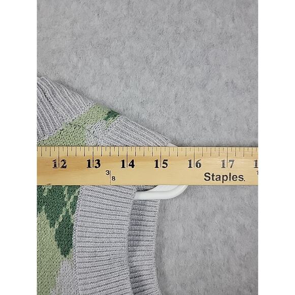 Cotton: On Gray Green Argyle Print Knit Crop Sweater Vest Women's Medium - Picture 10 of 12